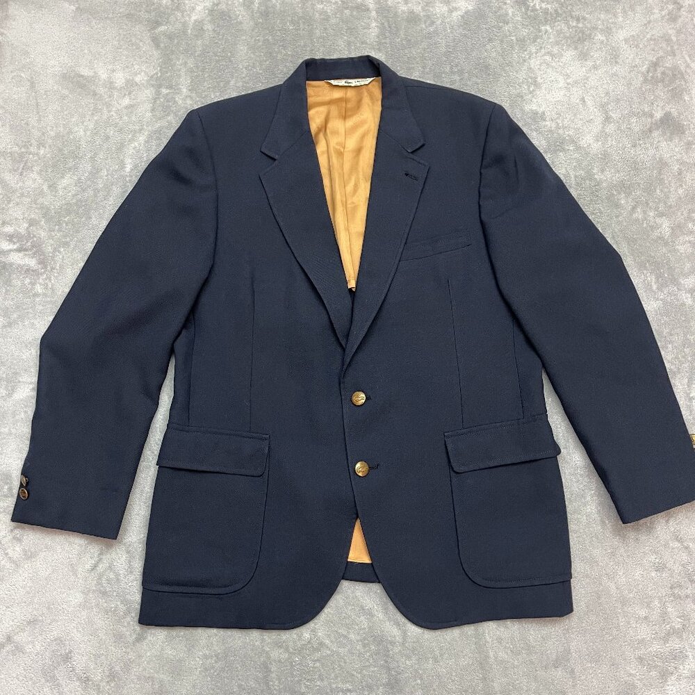 VTG Izod Lacoste Men's 2-Button Blazer/Jacket Navy Blue Gold Metal Buttons 42